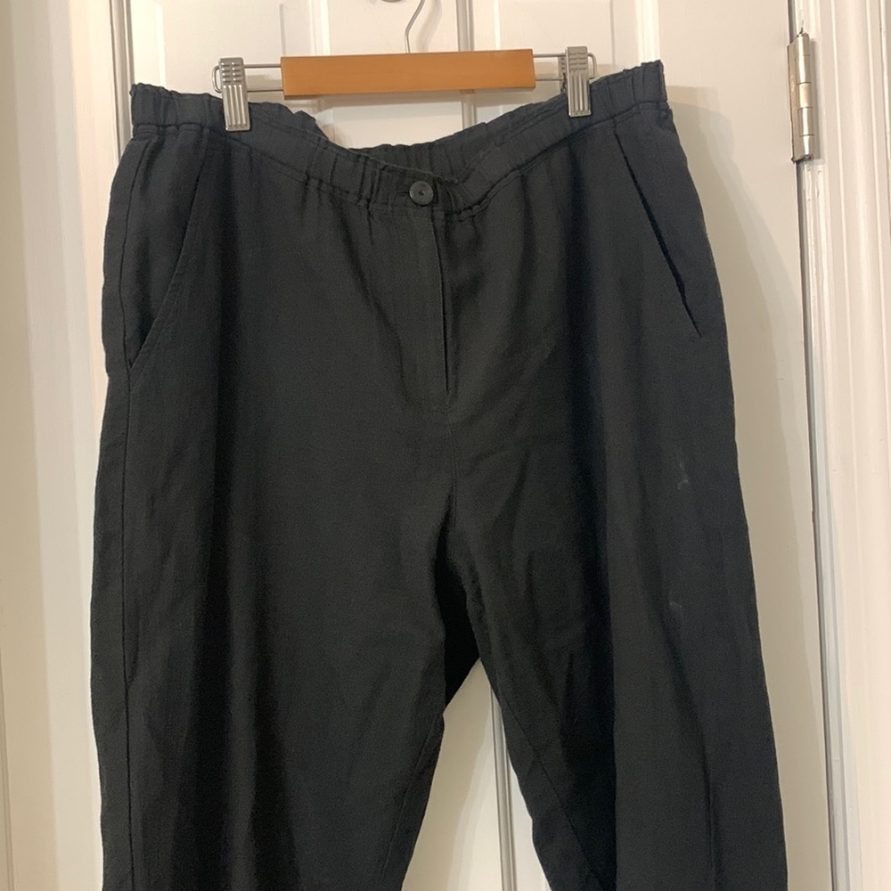 Eileen Fisher cotton- linen pants elastic- pockets front zipper/ button closure